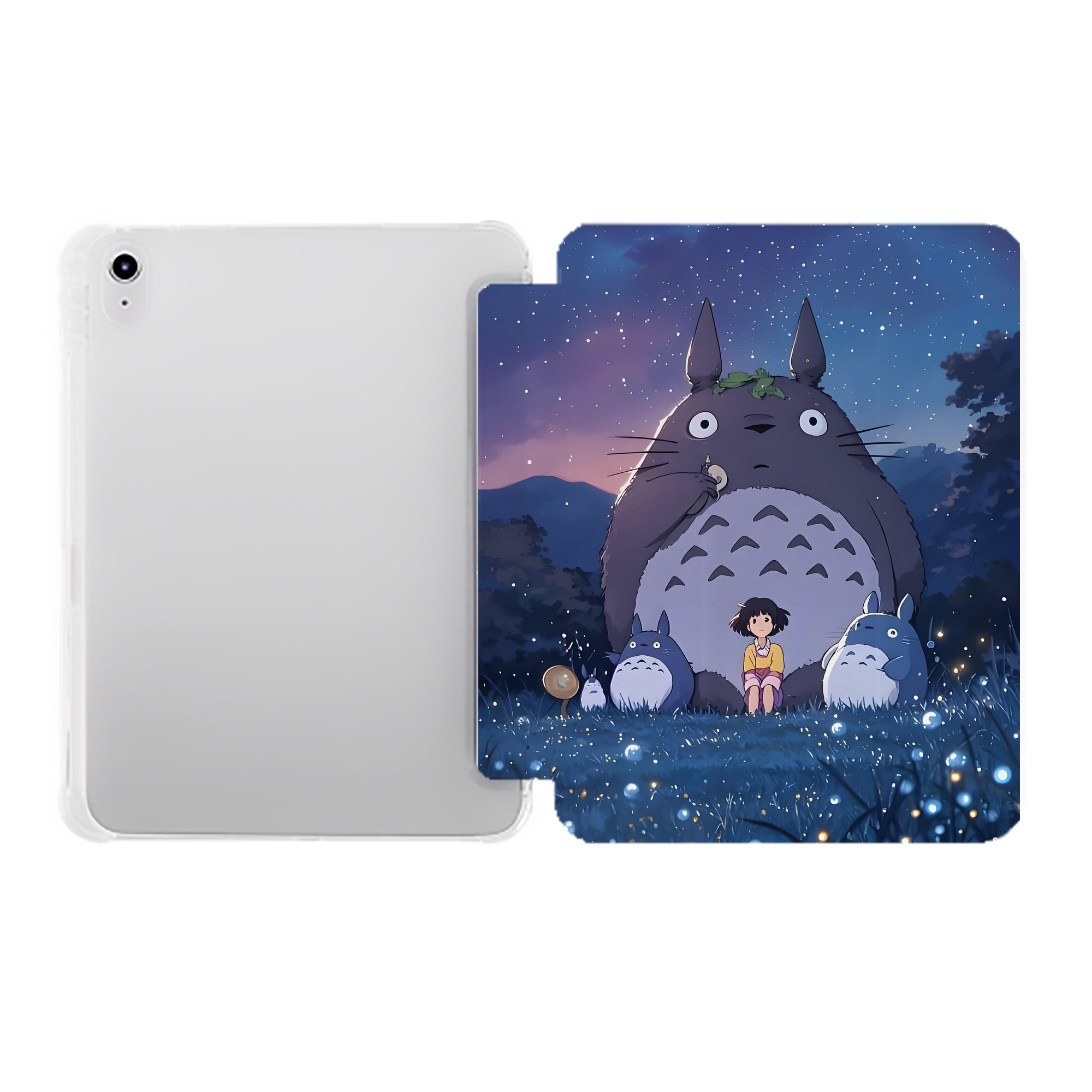 （画像用） となりのトトロ 草壁メイ 草壁サツキ My Neighbor Totoro Satsuki Kusakabe Mei Kusakabe IPad ケース ペン収納付き 三つ折りスタンド PUレザー×シリコン 対応機種9.5/10.5/10.9インチ